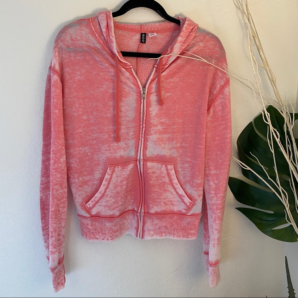 Pink Acid Wash Light Weight Zip Up Hoodie By BP